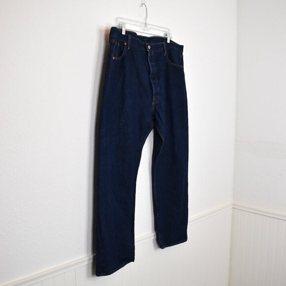 Levis 501 Mens Jeans 44 X 30 Button Fly Dark Wash Straight Leg Classic Western - Picture 3 of 16